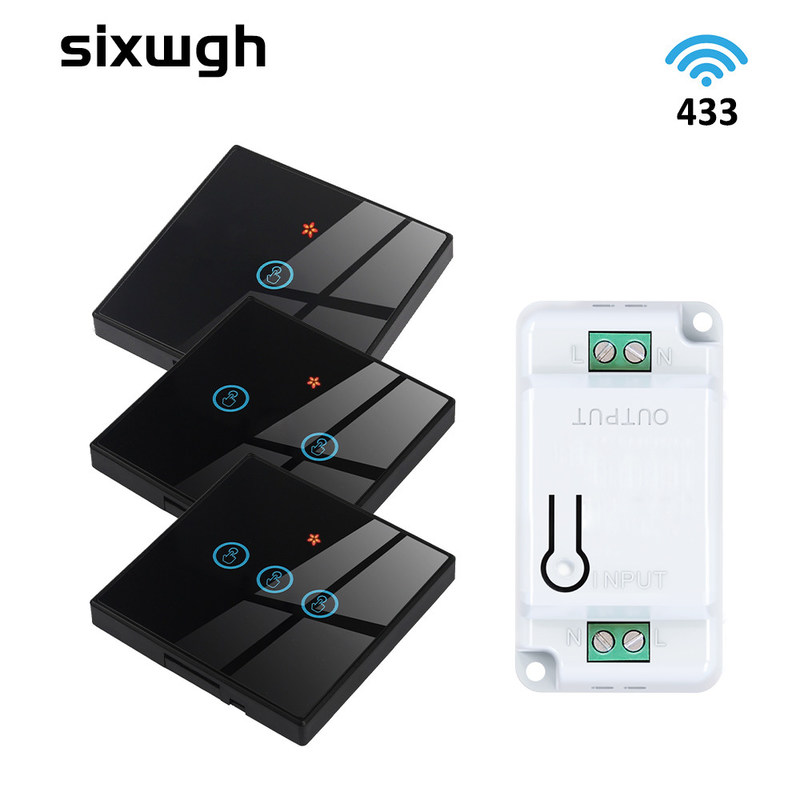 Interruptores de parede com toque sem fio RF433 1gang Luxury Glass Panel Remote Control Switch Light support voice control
