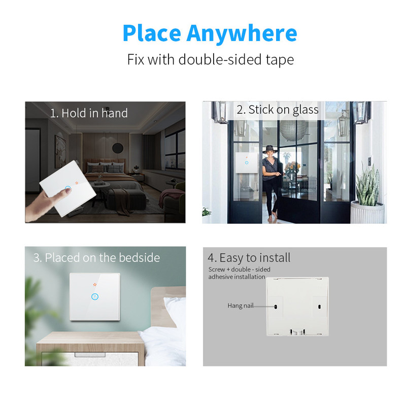 Interruptores de parede com toque sem fio RF433 1gang Luxury Glass Panel Remote Control Switch Light support voice control
