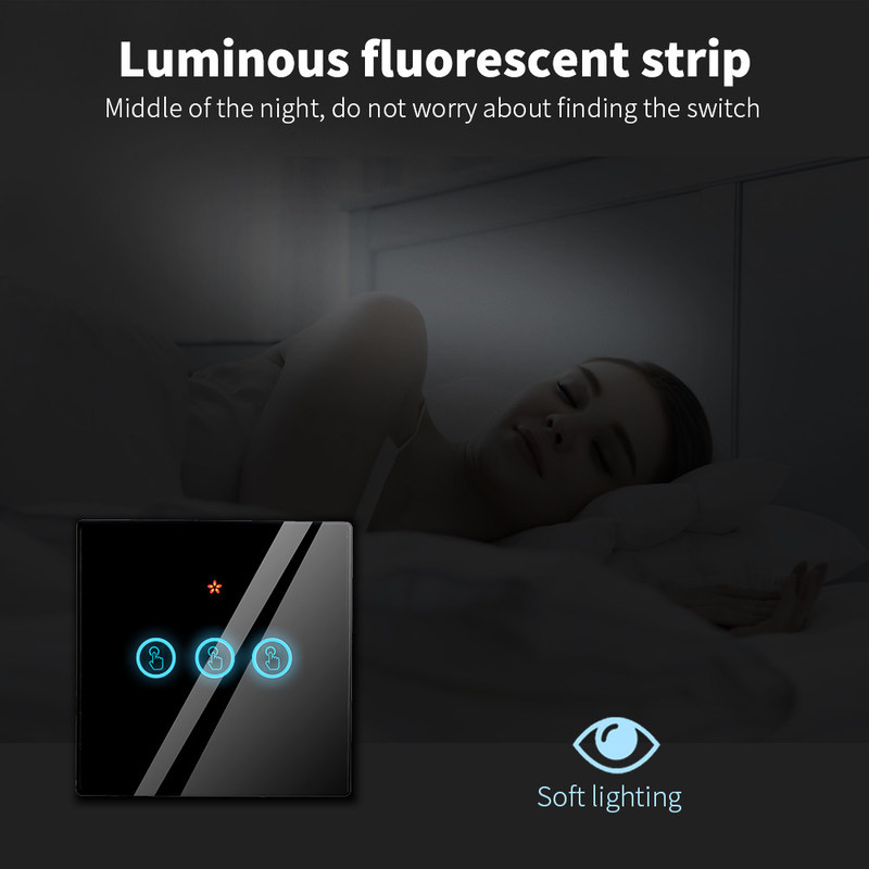 Interruptores de parede com toque sem fio RF433 1gang Luxury Glass Panel Remote Control Switch Light support voice control