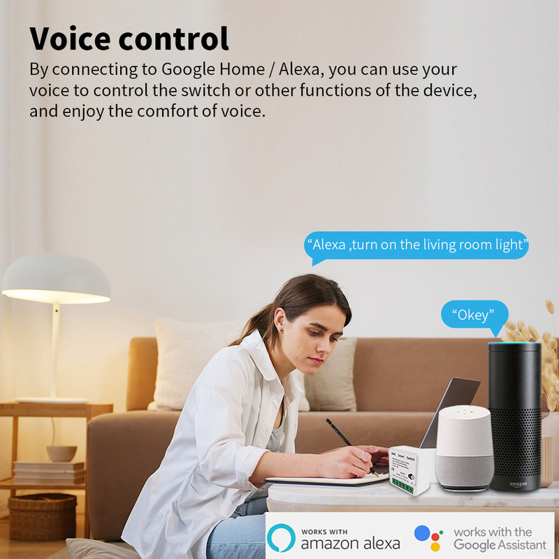 Tuya Alexa Timer Smart Switch 10A Relay Module Função Remote Smart Switch suporte Google Alexa controle de voz fácil de instalar