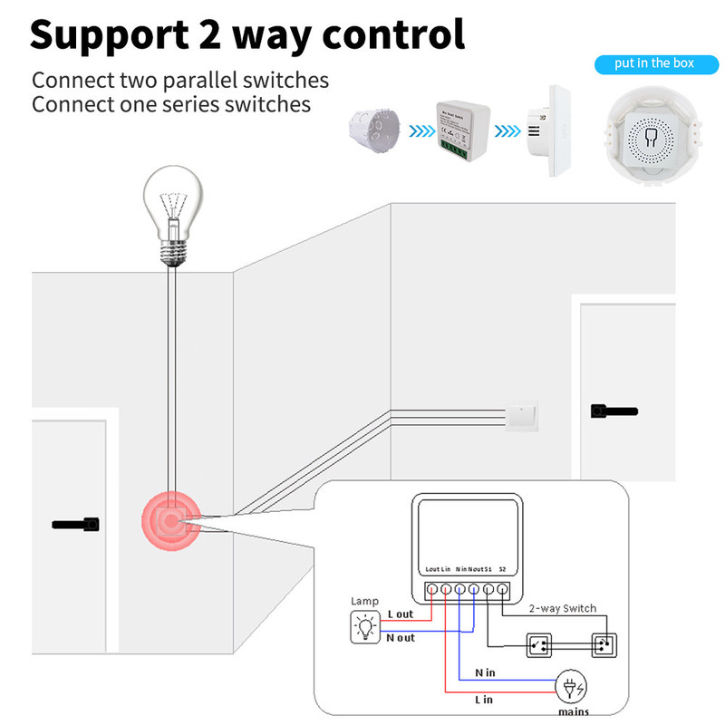 Tuya Alexa Timer Smart Switch 10A Relay Module Função Remote Smart Switch suporte Google Alexa controle de voz fácil de instalar