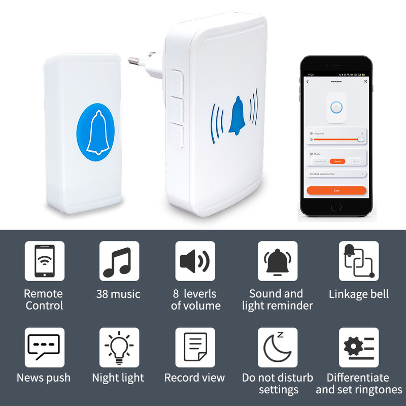 câmera esperta de controle remoto da campainha de Wifi da definição alta video sem fio de Bell de porta 30W