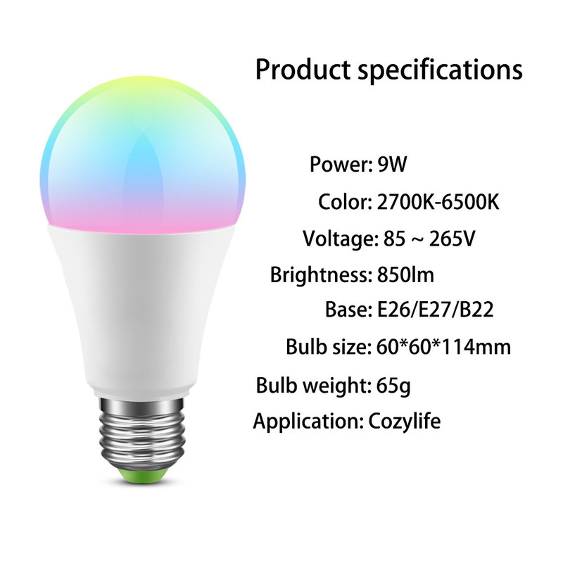 cozylife WiFi APP 10W Smart Wifi lâmpada LED Bluetooth 0.2kg Wireless Smart LED lâmpadas Automatização doméstica