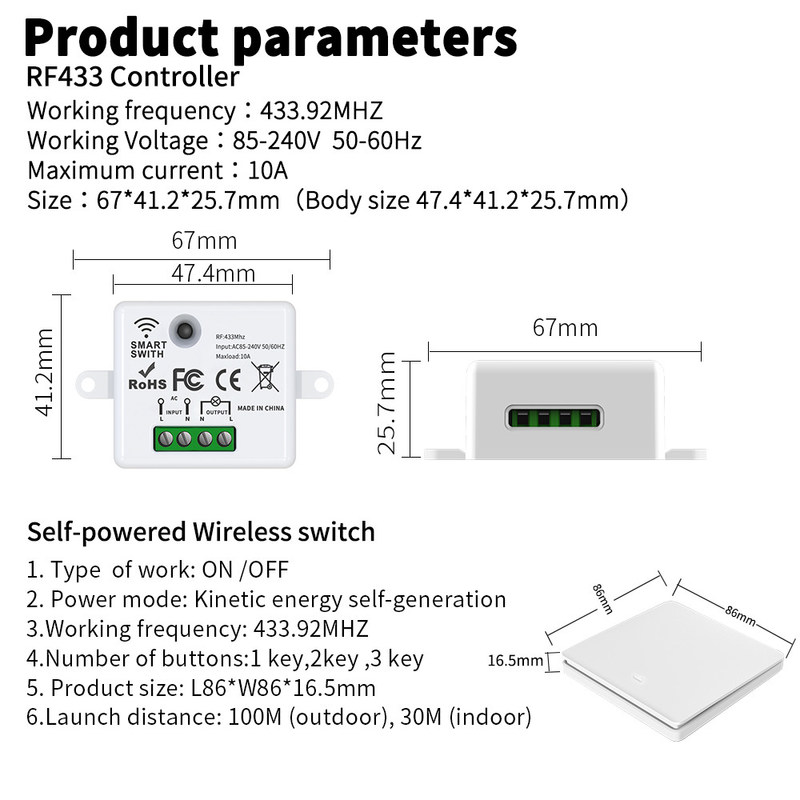 Tuya Wireless Remote Control Switch controlador e receptor correspondência com Tuya módulo suporte Google Alexa controle de voz