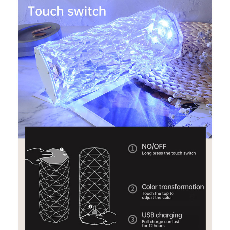 Três cores modernas RGB Rosa colorida Lâmpada de mesa de beira de cama Controle táctil Dimming infinito