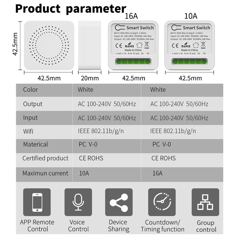 Comutadores inteligentes Wifi controlados por aplicativo com tipo de encriptação AES para frequência 50/60Hz