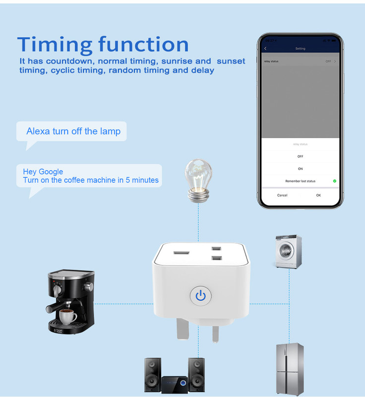 tuya wifi smart socket Plug de controle remoto e de voz com agendamento e funções de automação suportar controle de voz Alexa