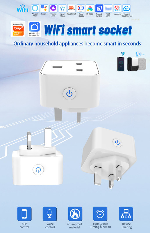 tuya wifi smart socket Plug de controle remoto e de voz com agendamento e funções de automação suportar controle de voz Alexa