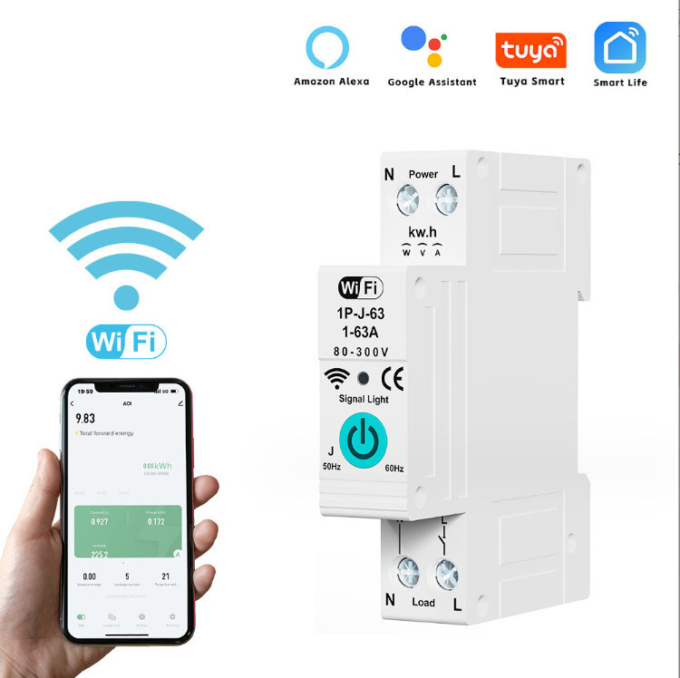 Tuya WiFi Smart Circuit Breaker Switch Contador de fase única sobre controle remoto móvel atual temporizador de múltiplas funções