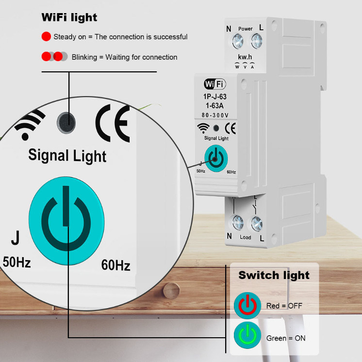 Tuya WiFi Smart Circuit Breaker Switch Contador de fase única sobre controle remoto móvel atual temporizador de múltiplas funções