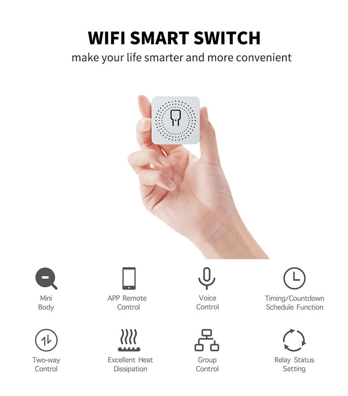 mini interruptor inteligente Solução inteligente confiável - Wi-Fi habilitado padrão - Compacto dispositivo bset escolha para remodelar circuito antigo