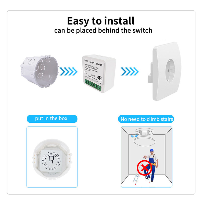 mini interruptor inteligente Solução inteligente confiável - Wi-Fi habilitado padrão - Compacto dispositivo bset escolha para remodelar circuito antigo
