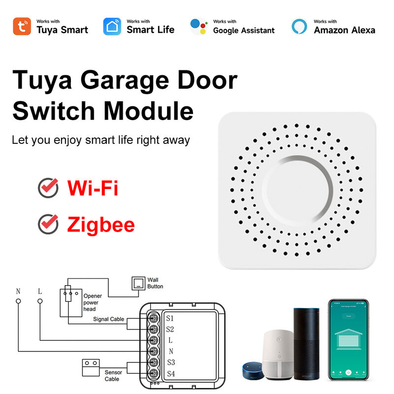 SIXWGH WiFi Zigbee Garage Door Opener Smart Switch Module Tuya Smart Life App Compatível com controle remoto Timer Programação funciona