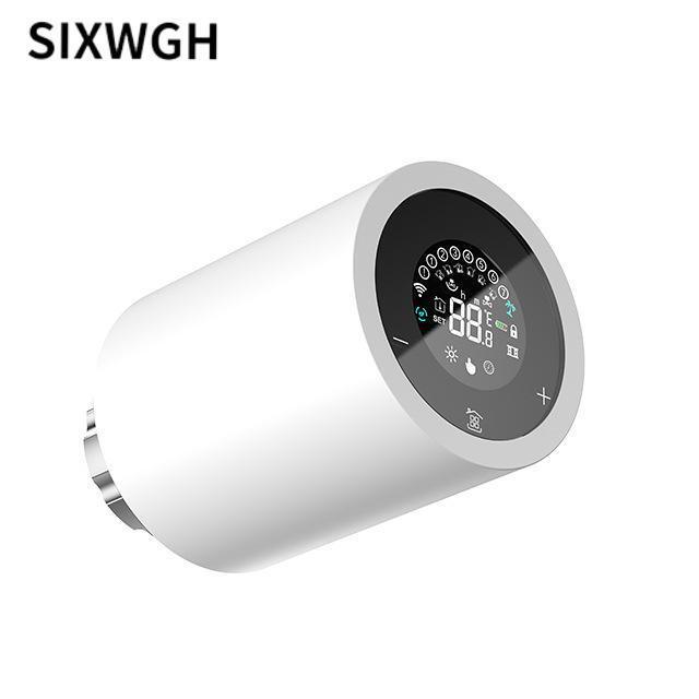 SIXWGH Tuya Zigbee & Wi-Fi Válvula Termostática de Radiador com Tela LCD Touchscreen Controle de Temperatura Programável APP Eco Home por Voz