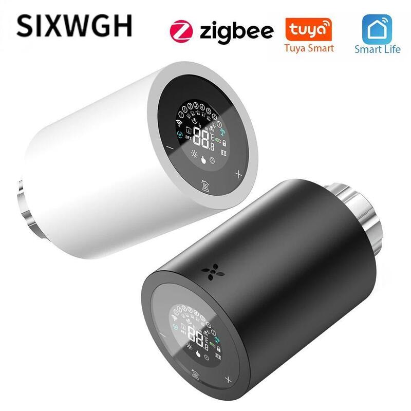SIXWGH Tuya Zigbee & Wi-Fi Válvula Termostática de Radiador com Tela LCD Touchscreen Controle de Temperatura Programável APP Eco Home por Voz