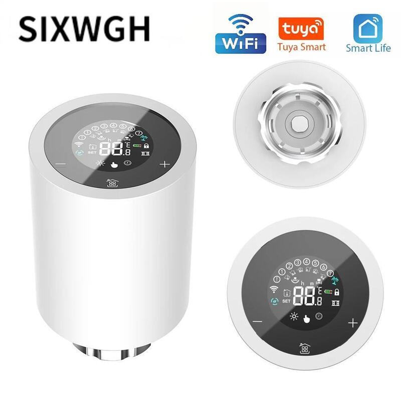 SIXWGH Tuya Zigbee & Wi-Fi Válvula Termostática de Radiador com Tela LCD Touchscreen Controle de Temperatura Programável APP Eco Home por Voz