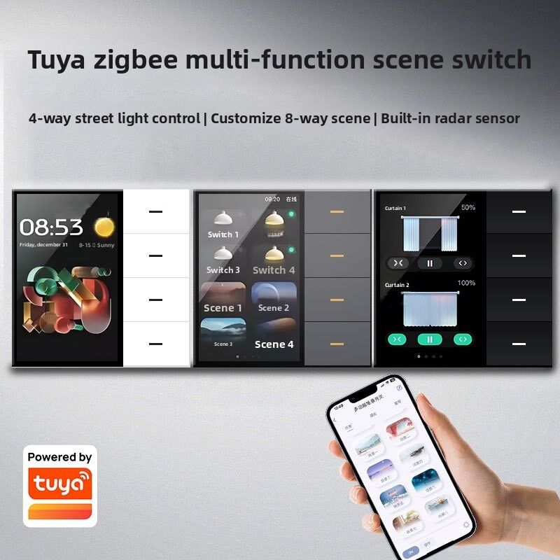 SIXWGH Smart Life Smart Touch Switch 4 Gang WiFi Zigbee Painel Radar Sensor Colorido Personalizado Luxo Casa Hotel Escritório