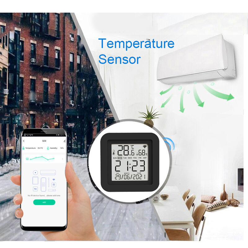 SIXWGH Dispositivo Inteligente de Automação Residencial 3 em 1 Tuya Wi-Fi Controle Remoto IR Tela LCD Sensor de Temperatura e Umidade Controle por Voz
