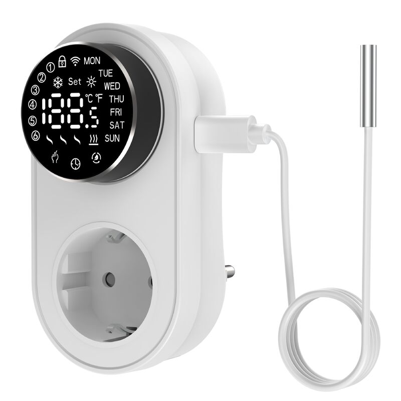Controlador de temperatura inteligente de modo duplo 16A 100-240V Conectividade Alexa/WiFi Alarme temporário de botão LED para tomada de tomada de energia