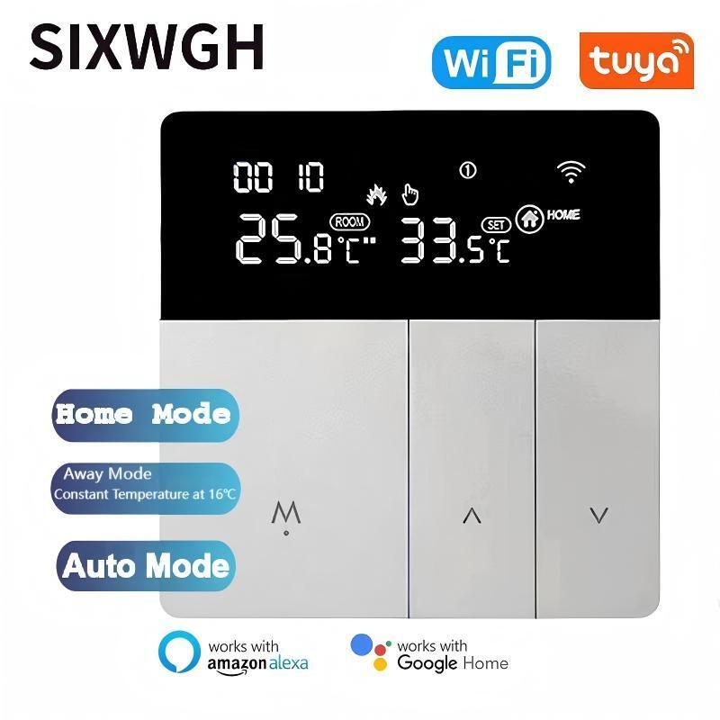 SIXWGH Termostato Wi-Fi Inteligente Tuya App Controle de Voz 16A Carga LCD Controlador de Temperatura Programável para Hotéis com Piso Elétrico