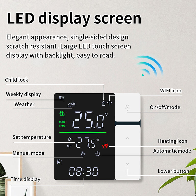 SIXWGH Controlador de termostato WiFi inteligente para aquecimento de água LED Controle de temperatura de tela sensível ao toque piso/muro elétrico Garagem RV