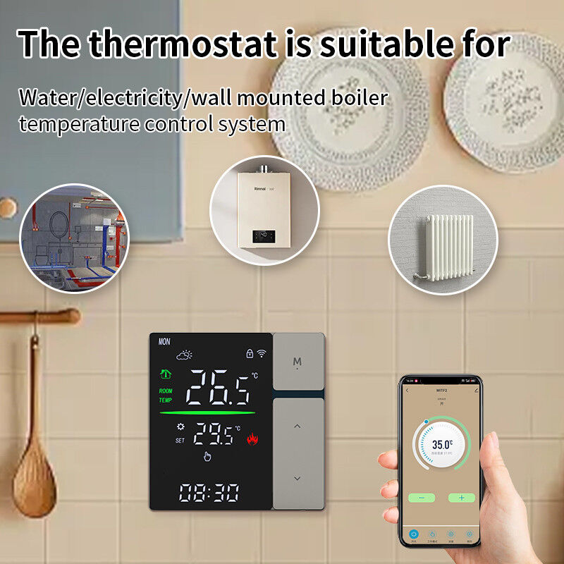 SIXWGH Controlador de termostato WiFi inteligente para aquecimento de água LED Controle de temperatura de tela sensível ao toque piso/muro elétrico Garagem RV
