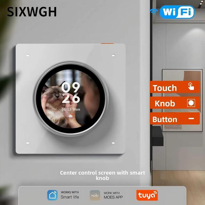 Painel de Controle Inteligente SIXWGH com Botão Giratório e Tela Sensível ao Toque Funciona com o Aplicativo Tuya Smart Life para Controle de Cena HVAC Automação Residencial EUA/UE
