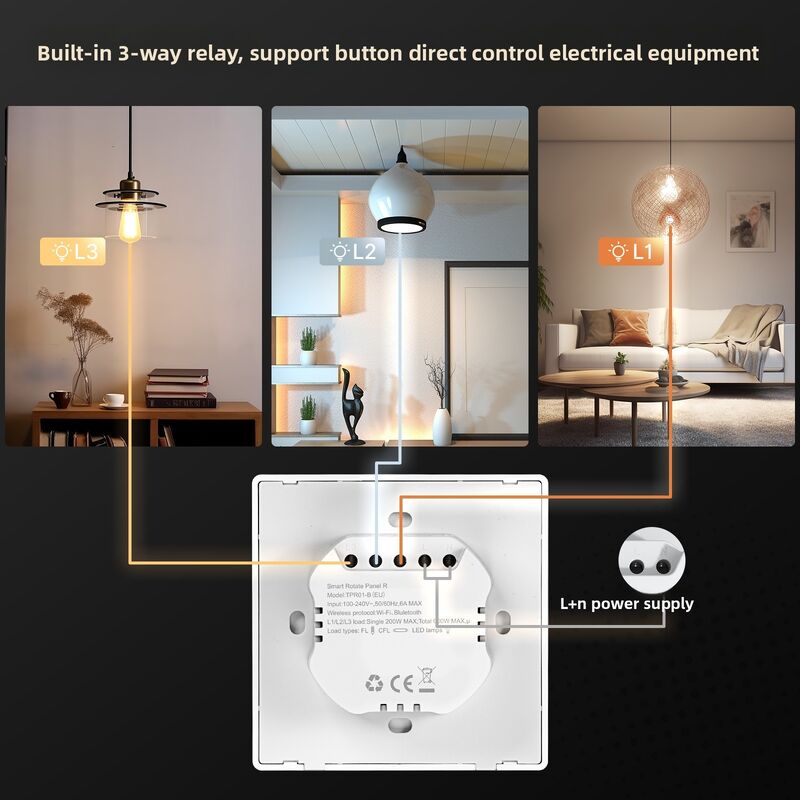 Painel de Controle Inteligente SIXWGH com Botão Giratório e Tela Sensível ao Toque Funciona com o Aplicativo Tuya Smart Life para Controle de Cena HVAC Automação Residencial EUA/UE