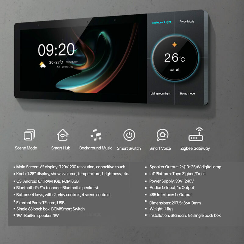 SIXWGH Luxury Upgrade Painel de controle de 10 polegadas Tuya WiFi Zigbee Gateway App Voz Música de fundo Multi-Scenário Bar