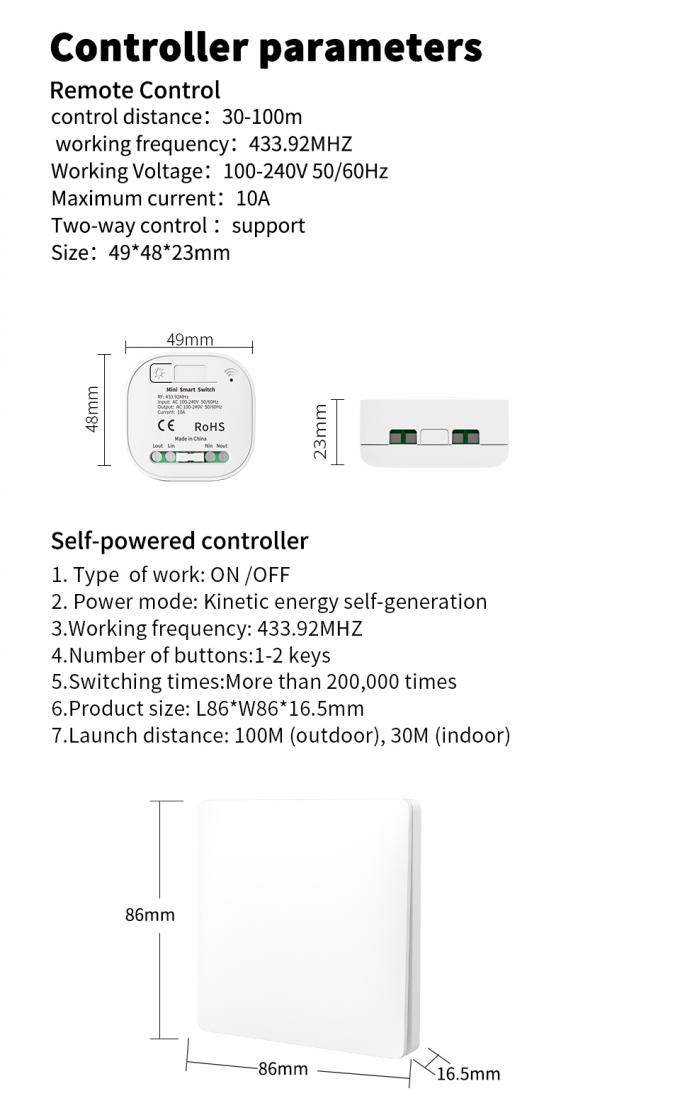 tipo sem fio auto impermeável do interruptor 86 da parede 16A - interruptor da luz remoto posto 6