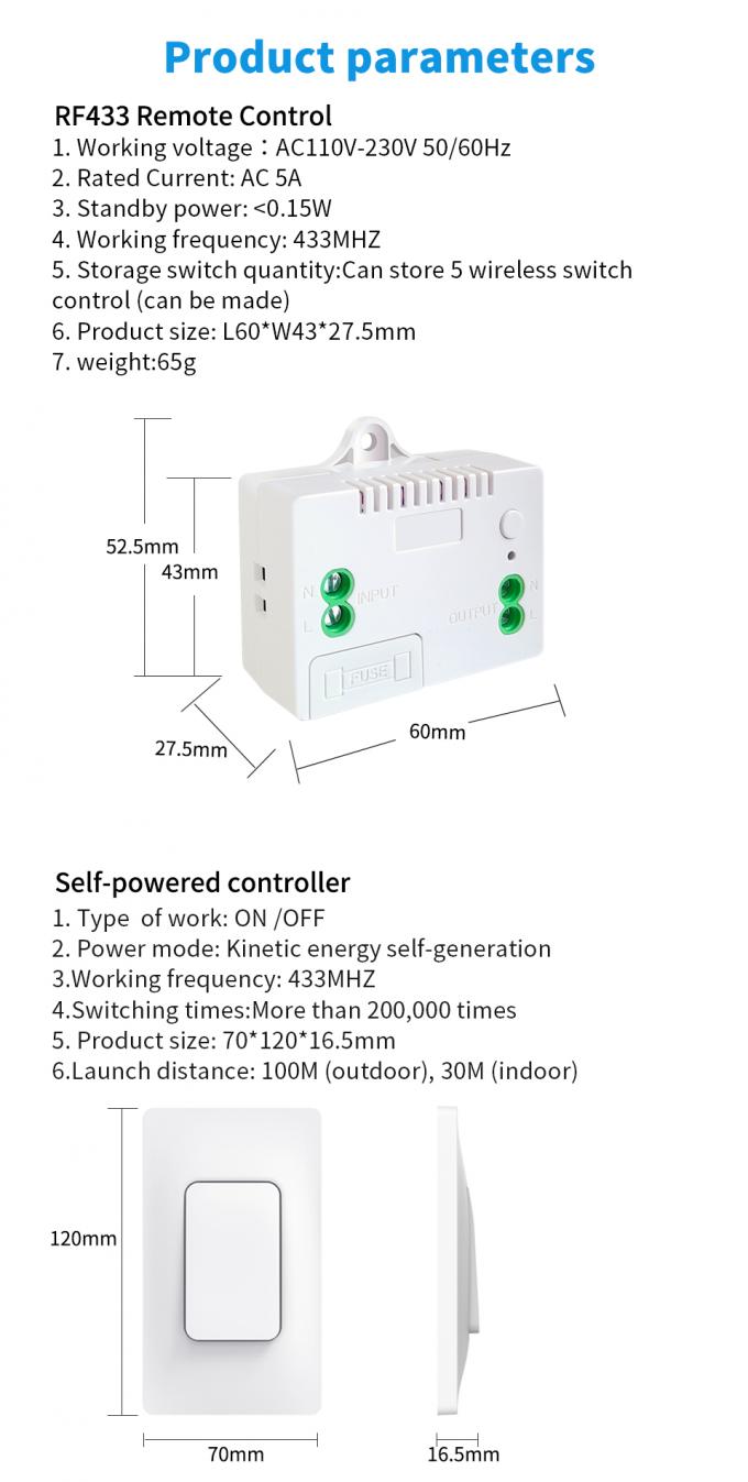 A parede sem fio de SIXWGH 433Mhz comuta o auto - interruptor da luz de controle remoto impermeável posto 6