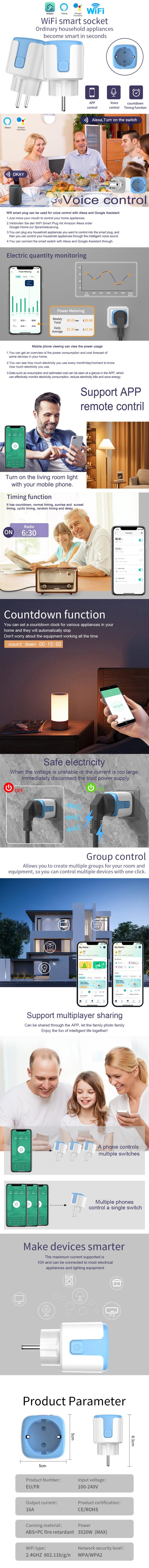 Soquete sem fio da tomada da automatização esperta de controle remoto do IOS de Tuya Android do soquete de WIFI 0